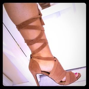 Strappy suede brown heels
